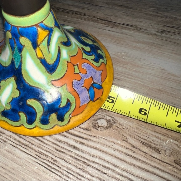 Vintage Gouda Holland Pottery Candlestick 11.5” Folk Art Signed - Picture 9 of 11